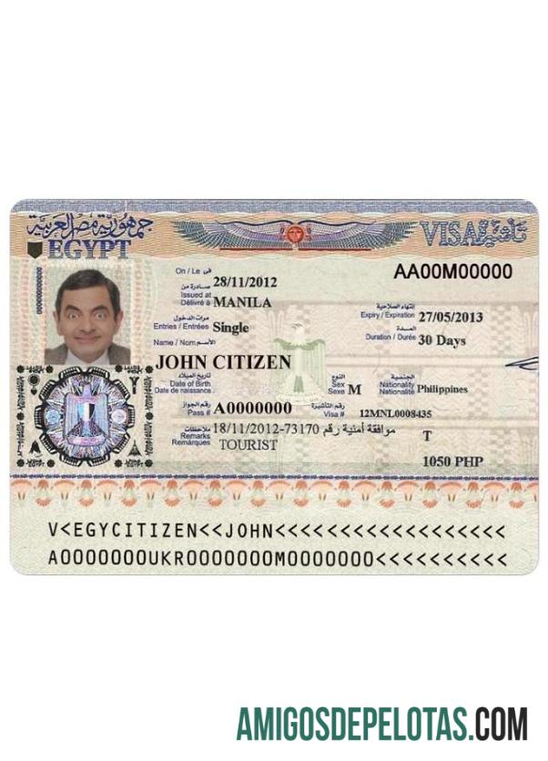 Visto para o EGITO exemplo